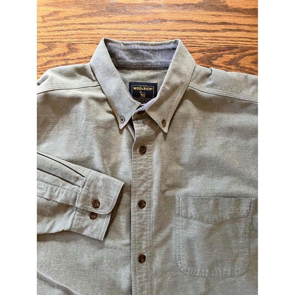 Woolrich Mens Sage Green Chamois Flannel Button Down Shirt Long Sleeve L Large